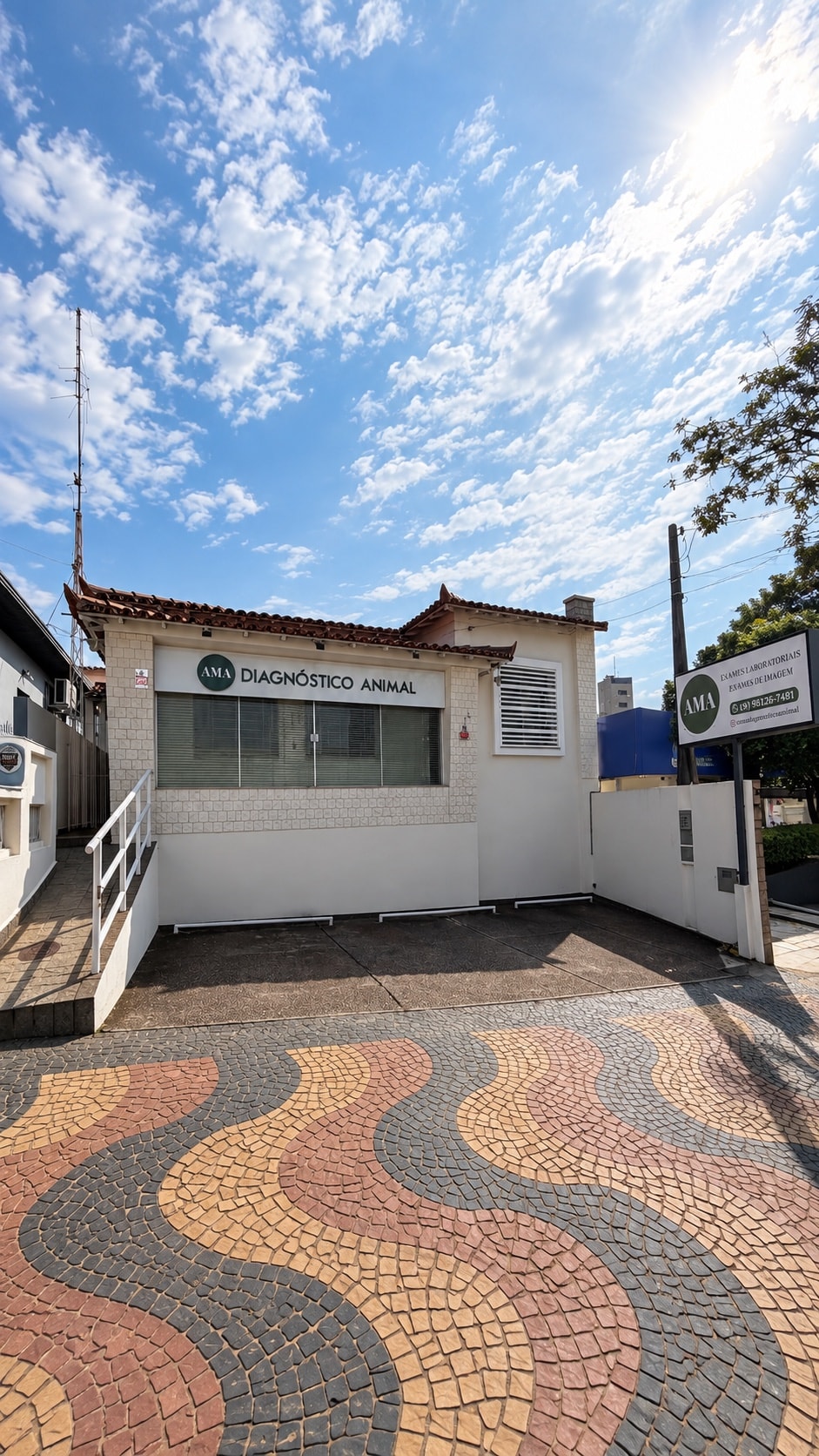Fachada do AMA Diagnóstico Animal, na Rua Itália, em Valinhos/SP