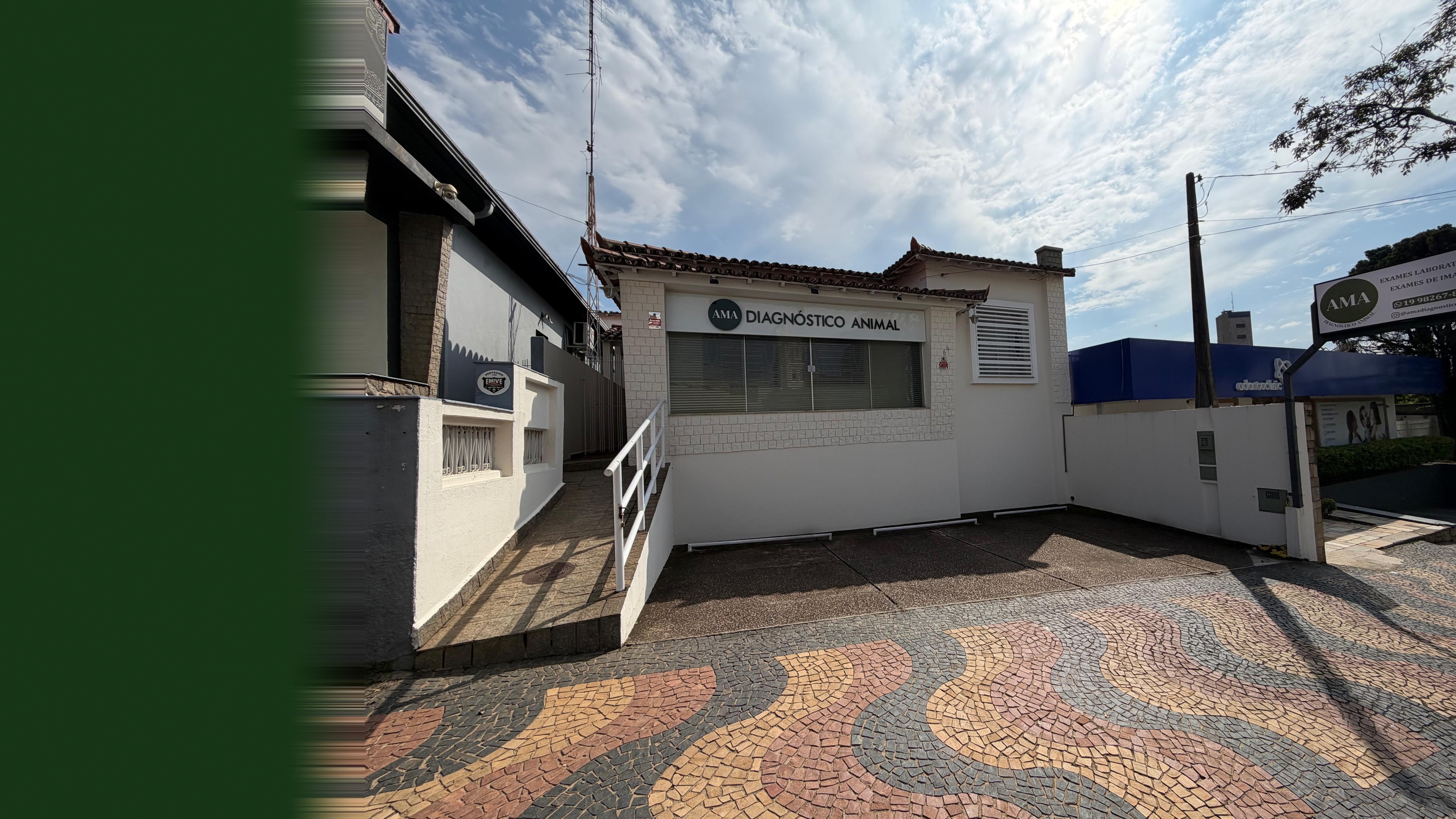 Fachada do AMA Diagnóstico Animal, na Rua Itália, em Valinhos/SP
